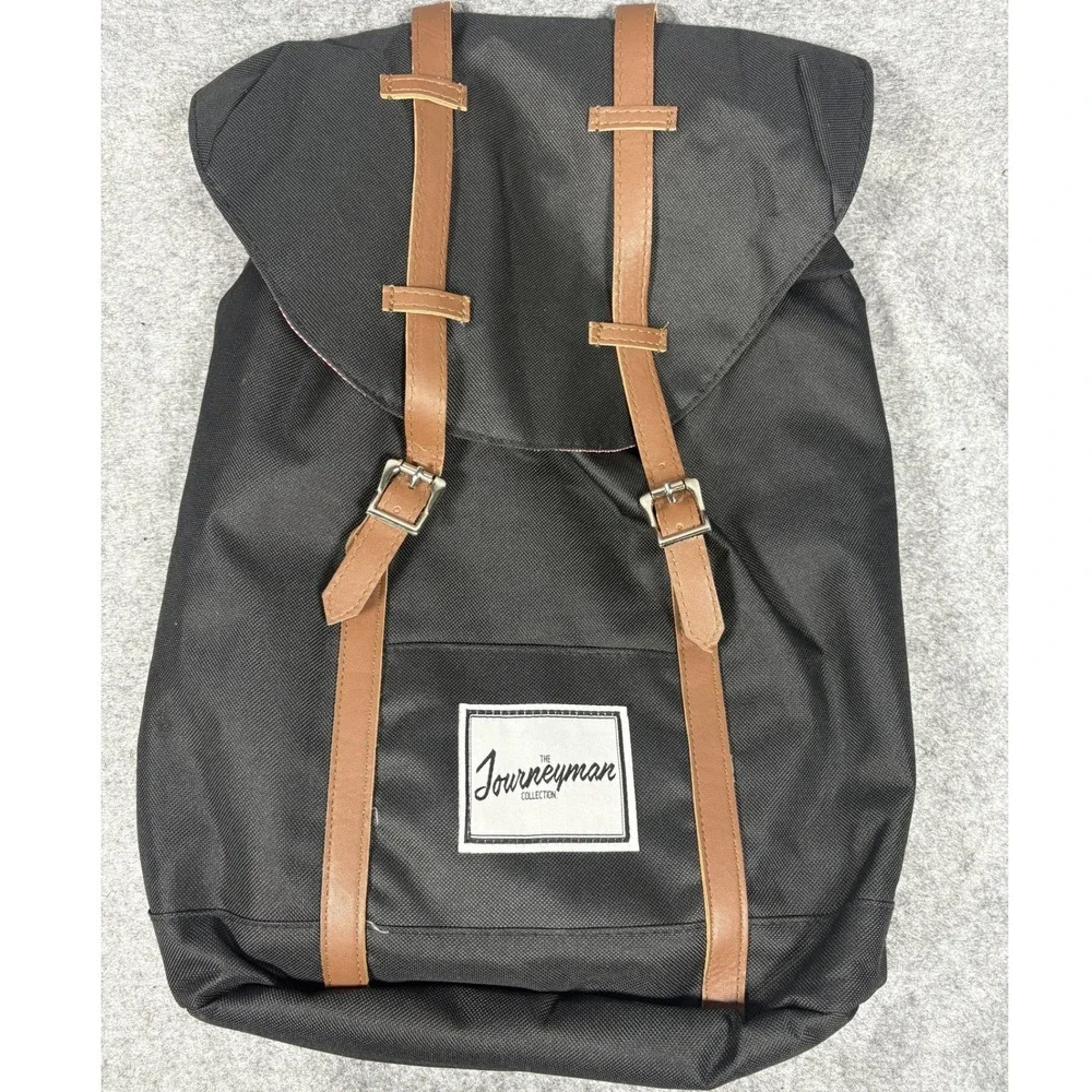 The Journeyman Collection Little America Backpack OS Black Faux Leather Straps